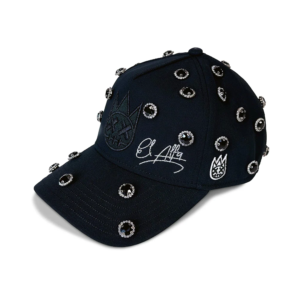 Cult x El Alfa Logo Crystal 5 Panel A Frame Trucker Hat in Black - Image 2