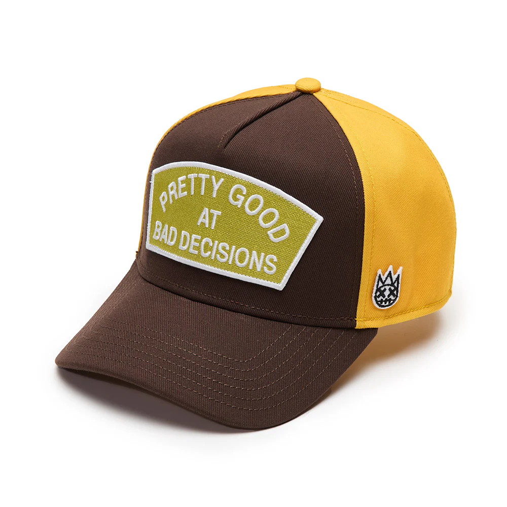 Cult's Logo Mesh Back Trucker Hat "Good At Bad Decisions" in Chocolate - Image 2