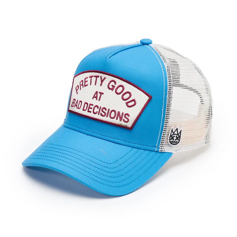 Cult's Logo Mesh Back Trucker Hat "Good At Bad Decisions" in Rhubarb - Image 2
