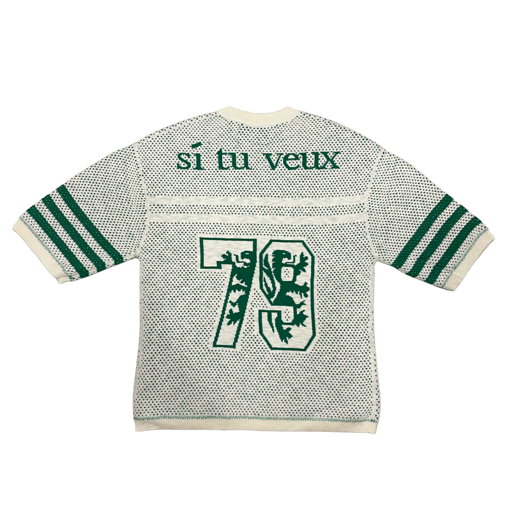 Si Tu Veux Sweater Knit And Football Shorts Set Creme/Green - Image 3