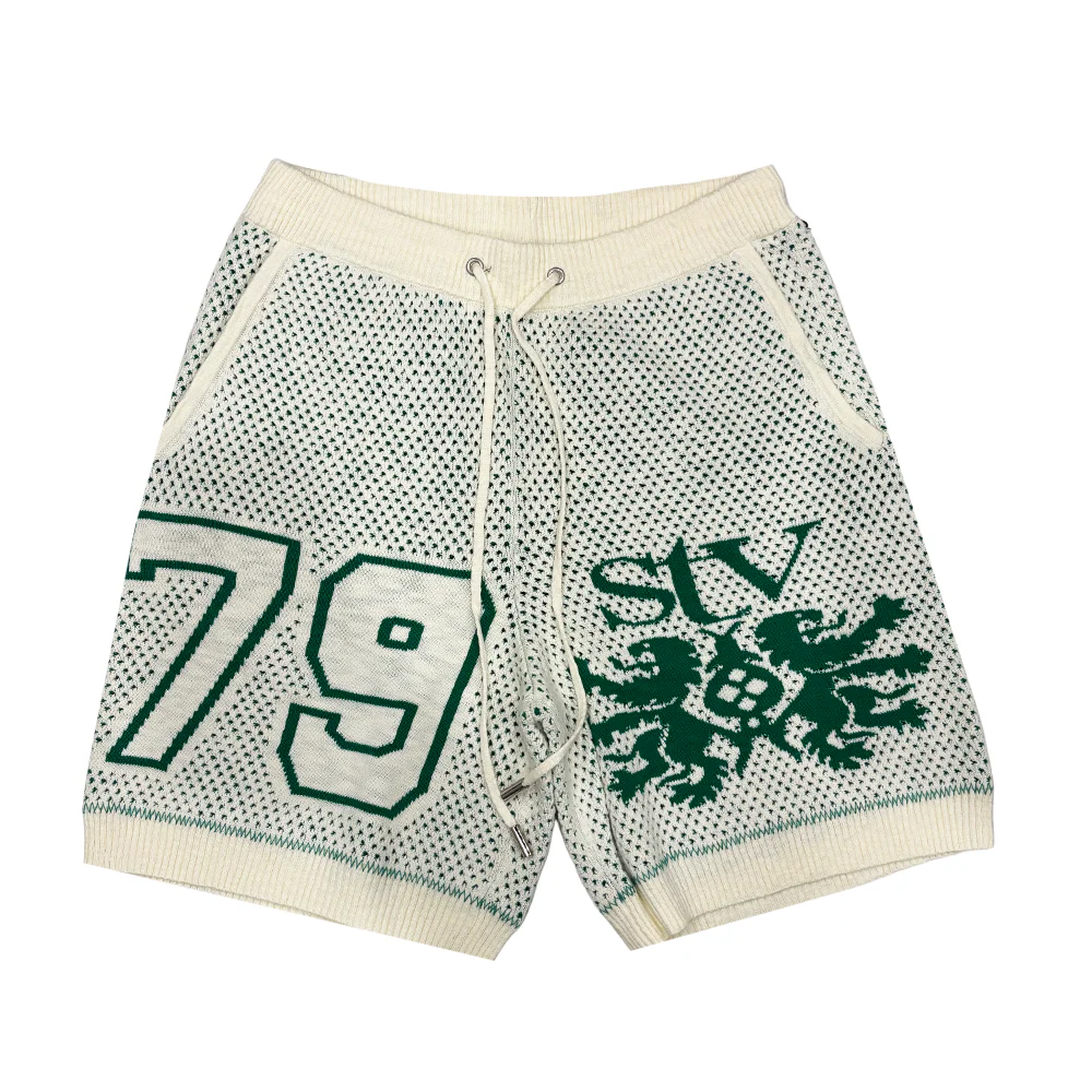 Si Tu Veux Sweater Knit And Football Shorts Set Creme/Green - Image 4