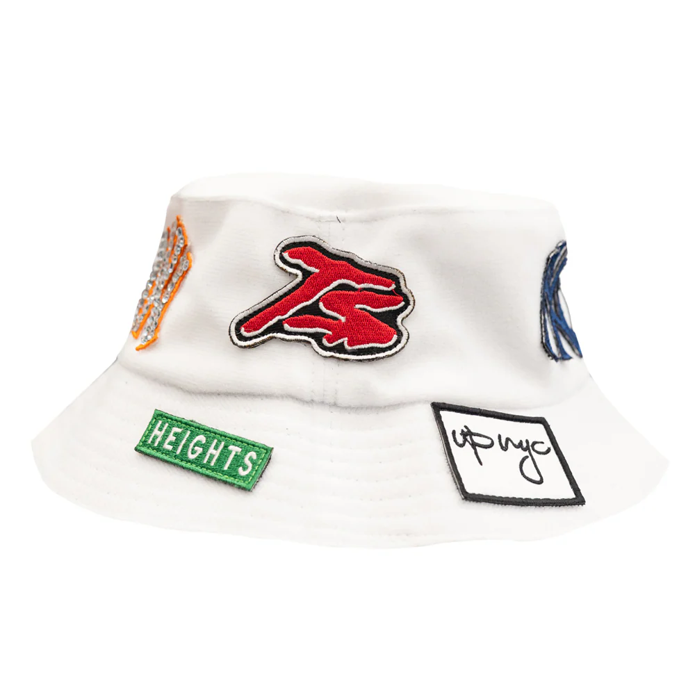 UP NYC x Stiky White Bucket Hat with Patches - Image 2