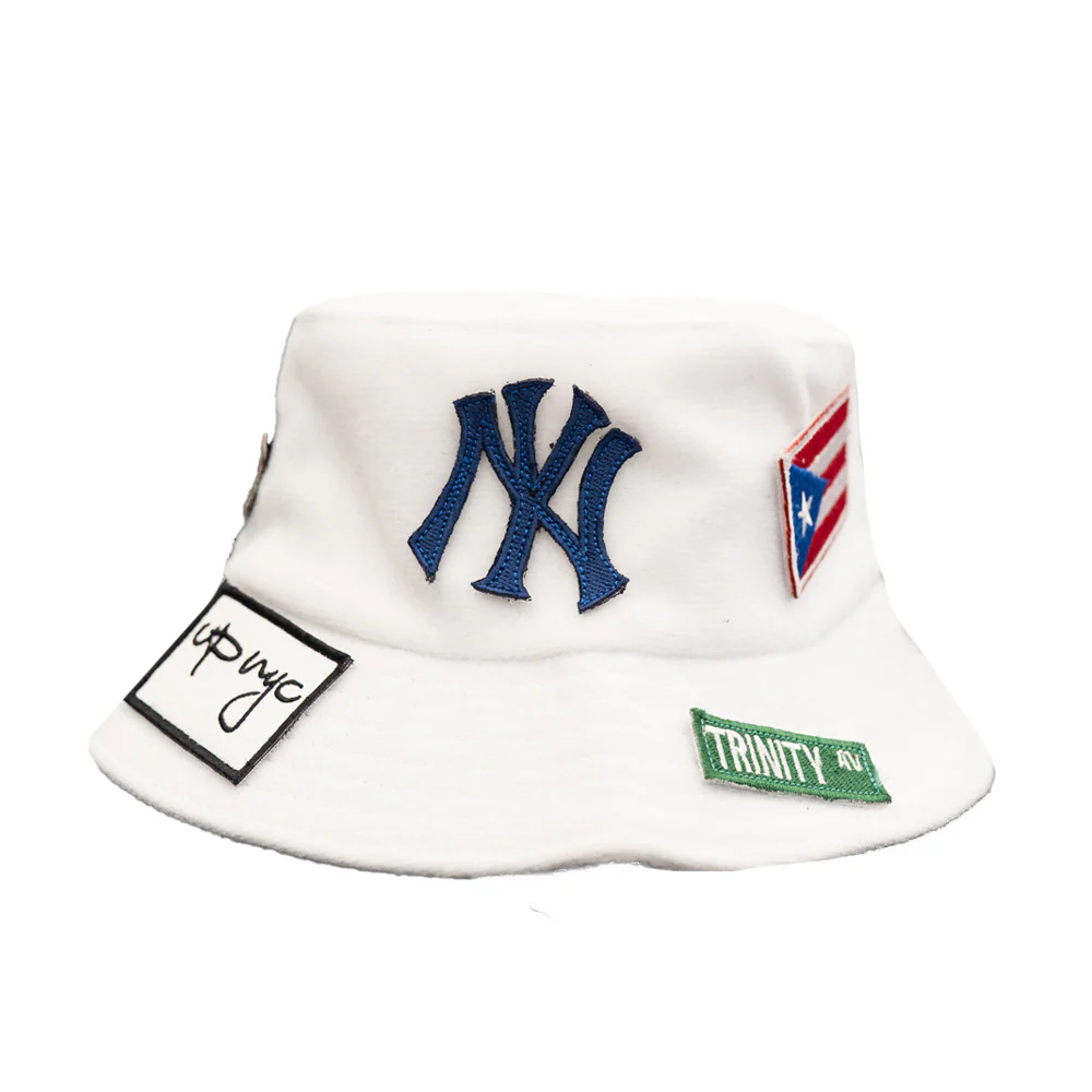 UP NYC x Stiky White Bucket Hat with Patches - Image 3